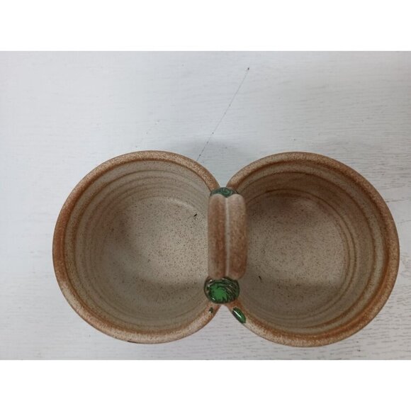 VTG Studio Pottery Stoneware Appetizer Dish With Handle Handmade Divided Signed - Picture 5 of 12